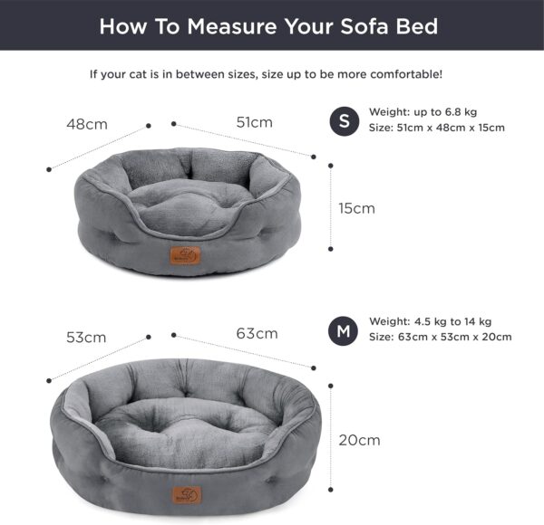 Bedsure Small Dog Bed Washable - Large Cat Beds for Indoor Cats and Puppy, Grey Dog Bed Sofa for Medium Dogs with Slip-Resistant Bottom, Gift For Small Dogs and Cats, Round, 63x53x20cm - Image 3