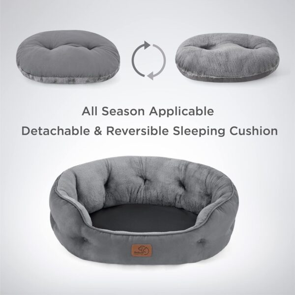 Bedsure Small Dog Bed Washable - Large Cat Beds for Indoor Cats and Puppy, Grey Dog Bed Sofa for Medium Dogs with Slip-Resistant Bottom, Gift For Small Dogs and Cats, Round, 63x53x20cm - Image 4