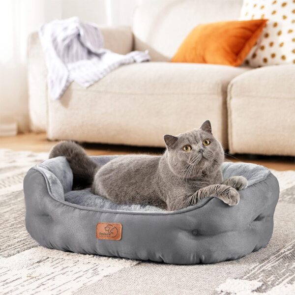 Bedsure Small Dog Bed Washable - Large Cat Beds for Indoor Cats and Puppy, Grey Dog Bed Sofa for Medium Dogs with Slip-Resistant Bottom, Gift For Small Dogs and Cats, Round, 63x53x20cm - Image 8