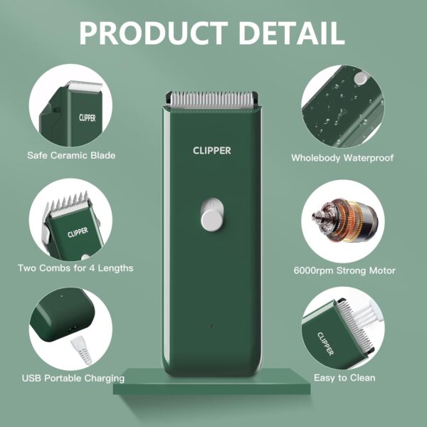 Professional Cat Grooming Kit-Dog Clipper Set for Pet Hairs, Waterproof Pet Clippers Grooming Kit Rechargeable Pet Hair Clippers Shavers Set for Puppy, Rabbits, Cats,Green - Image 3