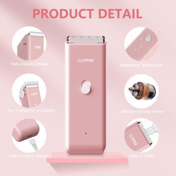 Dog Grooming Kit Electric Pet Paw Trimmer Low Noise Cordless Dog Clippers for Dog Cat Home Hair Grooming,Waterproof Pet Grooming Tools with 9-Pieces (Pink) - Image 2