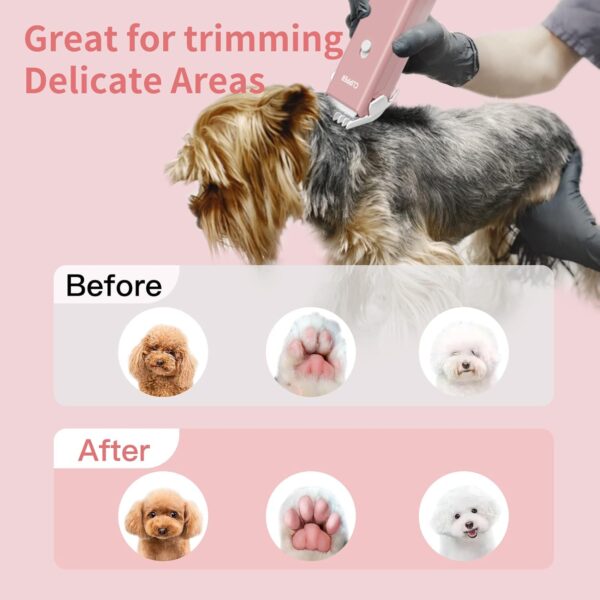 Dog Grooming Kit Electric Pet Paw Trimmer Low Noise Cordless Dog Clippers for Dog Cat Home Hair Grooming,Waterproof Pet Grooming Tools with 9-Pieces (Pink) - Image 3