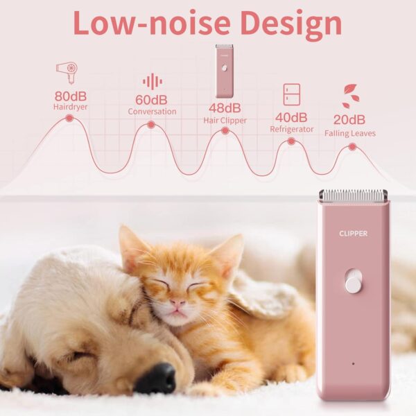 Dog Grooming Kit Electric Pet Paw Trimmer Low Noise Cordless Dog Clippers for Dog Cat Home Hair Grooming,Waterproof Pet Grooming Tools with 9-Pieces (Pink) - Image 6