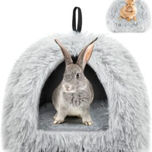 Sbayool Calming Rabbit Bed House, Cozy and Warm Rabbit Hideaway Guinea Pig Bed House with Movable Pad for Rabbits Guinea Pigs Hedgehogs Ferrets and Other Small Pets, Grey