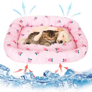 GLAITC Dog Cooling Bed Mats, 45x40cm Pet Cooling Mat Self Cooling Pad Cool Mat for Dog Summer Sleeping Mattress Ice Silk Cooling Mat for Dogs Cats Pets (Pink)