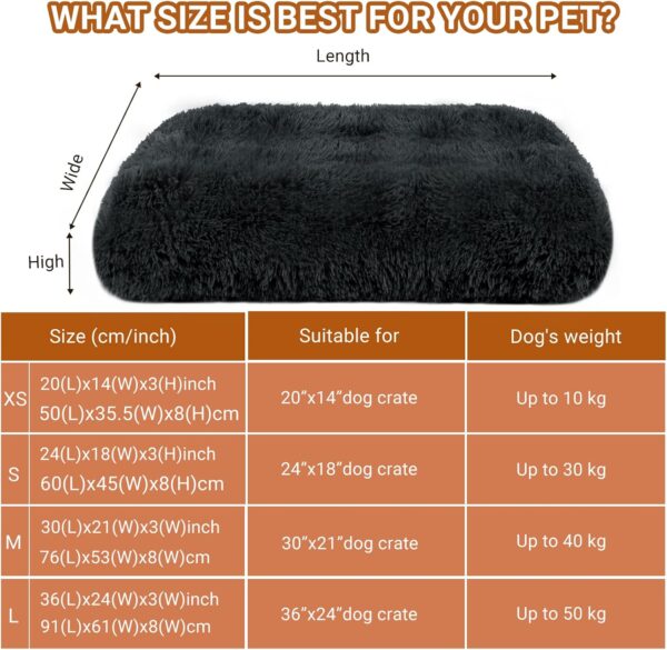 Dog Bed Crate Mattress - 24 Inch Fluffy Anti Anxiety Calming Pet Bed cushion - Washable Soft Plush Comfy Puppy Beds Padded Cat Mat Non Slip Bottom for Small Dogs Pet, Dark Grey - Image 2