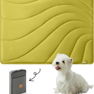 Allisandro Premium Nylon Outdoor Dog Bed Trail Pup Travel Mat w/Stuff Sack, StylishWater-Resistant Foldable Dog Camping Mat, Ultimate Comfort Camping Beach Outside PetMat, Turmeric yellow