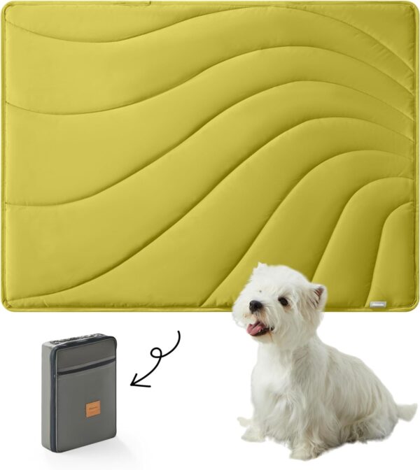 Allisandro Premium Nylon Outdoor Dog Bed Trail Pup Travel Mat w/Stuff Sack, StylishWater-Resistant Foldable Dog Camping Mat, Ultimate Comfort Camping Beach Outside PetMat, Turmeric yellow