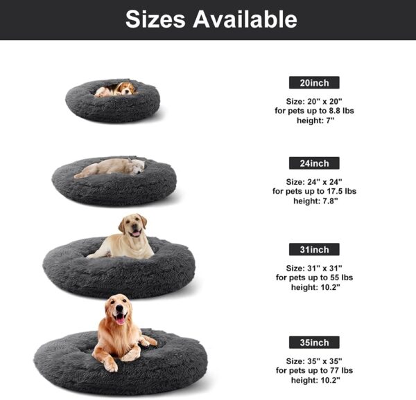 Timormode Calming Dog Beds for Small Medium Large Dogs, Washable Donut Dog Bed Cuddler with Soft Fluffy Cushion, Round Plush Cats Dogs Pet Bed Dark Grey M (60cm) - Image 4