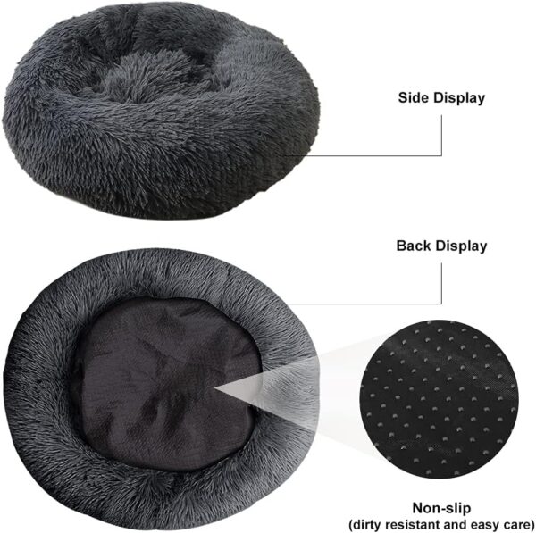 Timormode Calming Dog Beds for Small Medium Large Dogs, Washable Donut Dog Bed Cuddler with Soft Fluffy Cushion, Round Plush Cats Dogs Pet Bed Dark Grey M (60cm) - Image 3