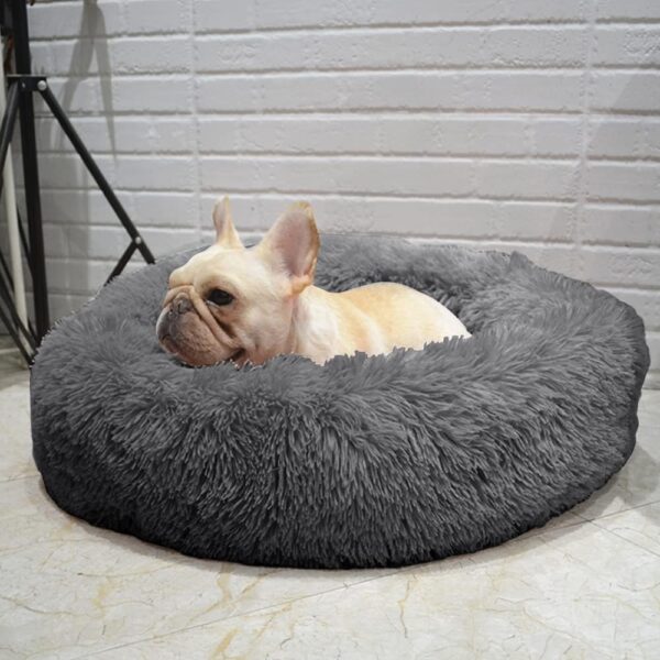 Timormode Calming Dog Beds for Small Medium Large Dogs, Washable Donut Dog Bed Cuddler with Soft Fluffy Cushion, Round Plush Cats Dogs Pet Bed Dark Grey M (60cm) - Image 7