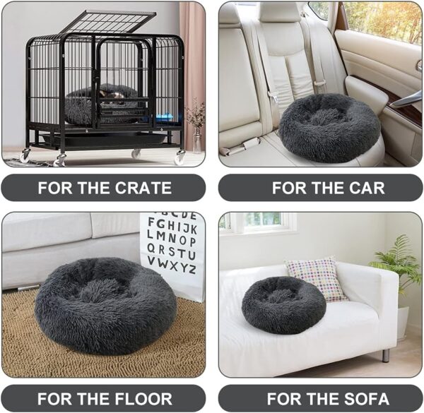 Timormode Calming Dog Beds for Small Medium Large Dogs, Washable Donut Dog Bed Cuddler with Soft Fluffy Cushion, Round Plush Cats Dogs Pet Bed Dark Grey M (60cm) - Image 5