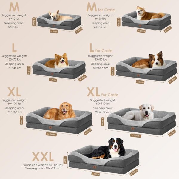 EHEYCIGA XL Dog Bed Memory Foam, Extra Large Orthopedic Dog Beds Sofa with Sides and Waterproof Liner, Pet Couch with Washable Removable Cover and Non-Slip Bottom, 106x76x19cm, Dark Grey - Image 5