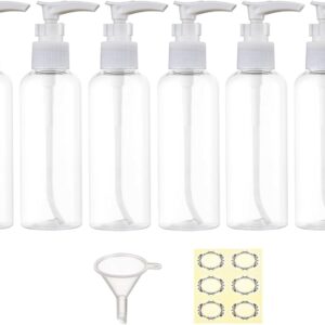 Apstaqeoo 6Pcs 100ML Empty Travel Bottles Plastic Pump Bottle Lotion Dispenser Bottle Set Refillable Makeup Cosmetic Container TSA Approved for Toiletries Shampoo Massage Cleansing Oil (Transparent)