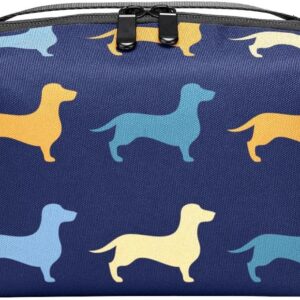 Cosmetic Bag for Women, Adorable Roomy Makeup Bags Travel Water Resistant Toiletry Bag Accessories Organizer, Cartoon Animal Pet Dachshund Dark Blue