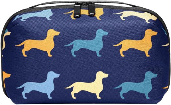 Cosmetic Bag for Women, Adorable Roomy Makeup Bags Travel Water Resistant Toiletry Bag Accessories Organizer, Cartoon Animal Pet Dachshund Dark Blue