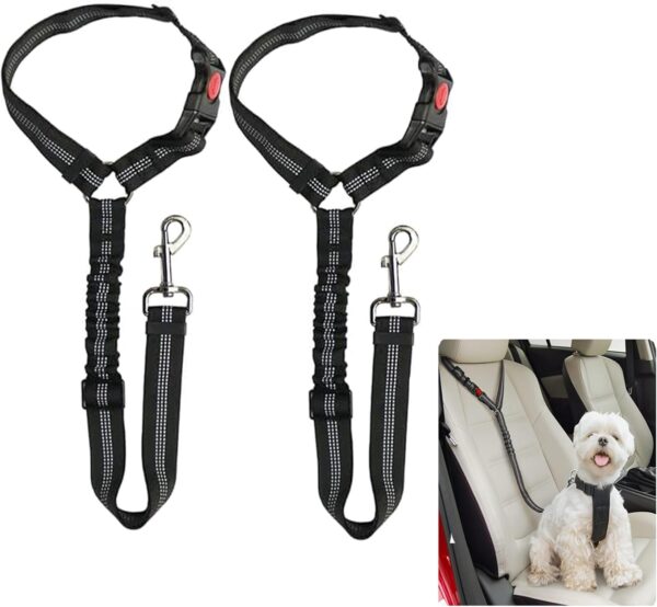 2 Pack Dog Car Headrest Seat Belt - for Pet Dogs Safety Harness Travel Accessories in UK, with Adjustable Heavy Duty Nylon & Anti Shock Elastic Bungee Buffer