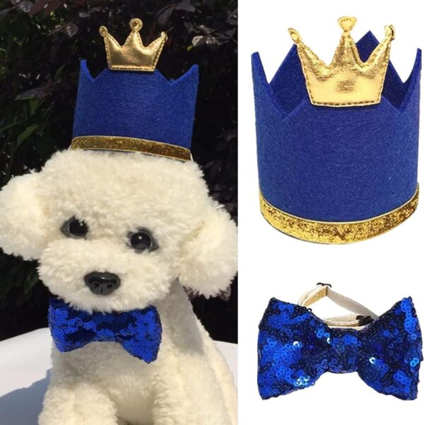 2 Pcs Dog Crown Hat Blue Cute Pet Bow Tie Pet Birthday Supplies Pet Hat Set for Pet Cute Decoration