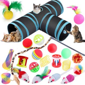 22 Pcs Cat Toys for Indoor Cats Adults Interactive Kitten Toys Cat Tunnel Mouse Feather Teaser Wand Spring Toy