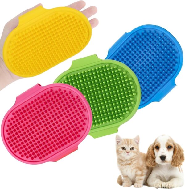 3-Pack Silicone Pet Bath Brush Set, Pet Flexible Mitt Comb, Dog Rubber Shower Brush with Adjustable StrapGentle Grooming for Dogs & Cats