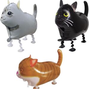 3 Pcs Cat Balloons Set, Cartoon Cat Head Foil Balloons, Cat Themed Birthday Baby Shower Party Decorations, Walking Animal Cat Balloons Cat Birthday Party Supplies