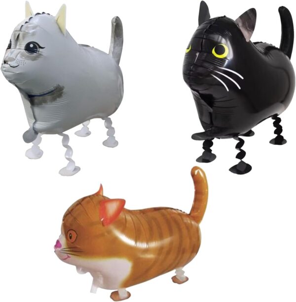 3 Pcs Cat Balloons Set, Cartoon Cat Head Foil Balloons, Cat Themed Birthday Baby Shower Party Decorations, Walking Animal Cat Balloons Cat Birthday Party Supplies