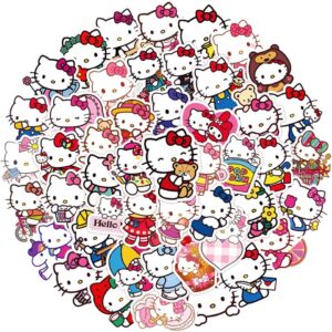 50PCS Stickers for Hello Kitty,Hello Kitty Cat Stickers,Teens Boys and Girls Sticker Pack Vinyl Skateboard Guitar Door Laptop Luggage Car BikeWater Bottle Birthday Party Supplies Stickers