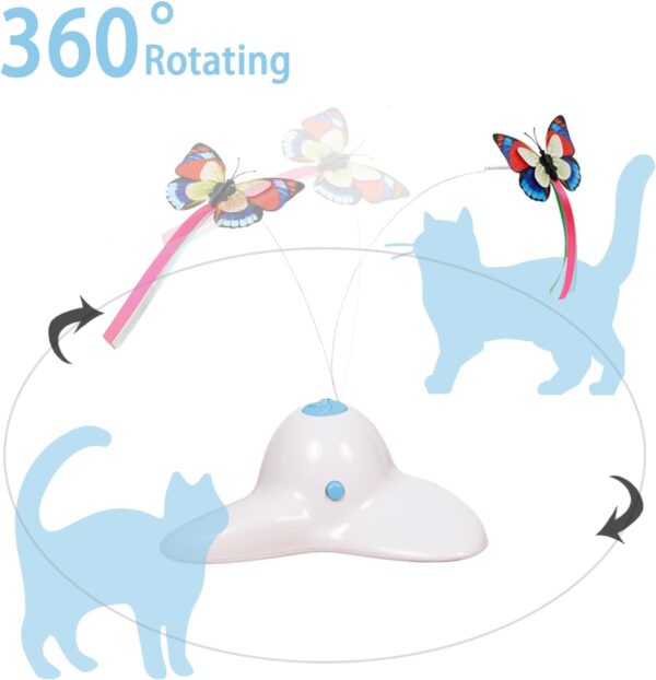 Suhaco Cat Toys Interactive Butterfly Kitten Toy for Indoor Cats Electric Rotating Teaser Butterfly Automatic Self Playing Fun Cat Toy for Boredom (White) - Image 4