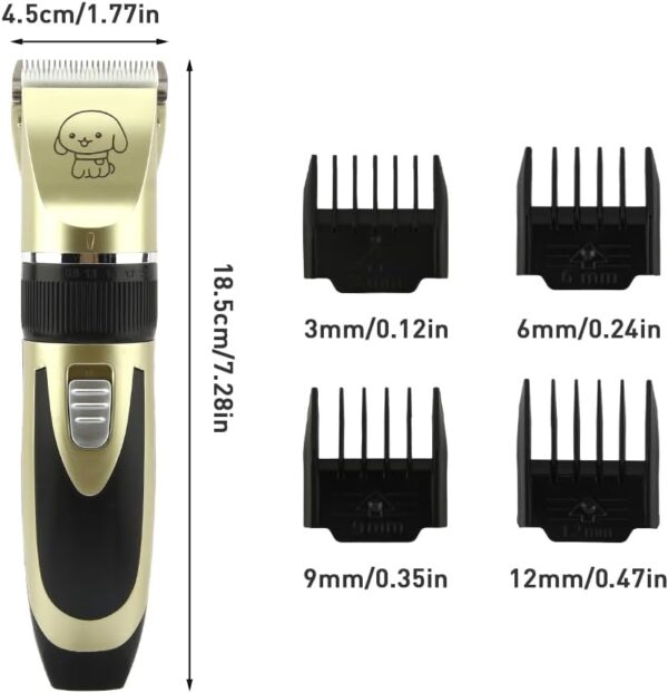 Dog Grooming Kit, Professional Low Noise Cordless Dog Clippers Rechargeable Cordless Hair Trimmer Tool with 4 Limit Brushes Comb and Attachments for Dogs, Cats and Other Pet Hair - Image 6