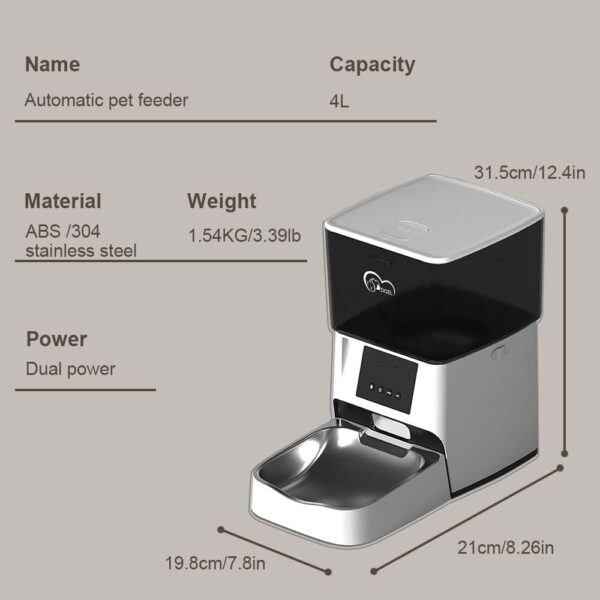 DOEL Automatic Cat Feeder With Elevated Feet Timed and Quantitative Feeding with Stainless Steel Bowl APP Remote Control with Dual Power Dry Food Cat Feeder Pet Feeder 4L - Image 9