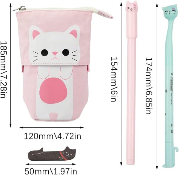 Hocadrv Cute Cat Stationery Set, 1 Canvas Cat Telescopic Pouch Bag 12 Cat Gel Ink Rollerball Pens with 0.5 mm Refill 240 Cat Notes Page Flags Index Tabs for Boys Girls Students and Office Supplies - Image 7