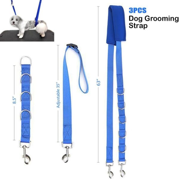 Techigher Pet Dog Grooming Loops, 3 Pcs Nylon Dog Grooming Belly Strap with Adjustable D-Rings for Pet Grooming Table Bathtub Dog Cat Puppy Bathing Supplies blue - Image 3