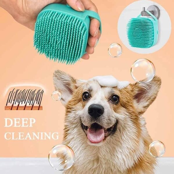 Dog Bath Brush Soft Silicone Dog Shampoo Brush | Pet Shampoo Massage Dispenser Grooming Shower Brush Bath Shampoo Massage Dispenser Shower Brush for Short Long-Haired Dogs and Cats (Blue) - Image 5