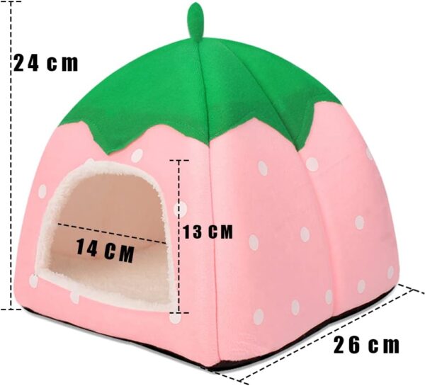 LSRVNM Winter House for Small Animals, Strawberry Pet Bed Tent, Soft Pet Sleeping Bag with Removable Mat, Non-Slip, Portable for Hamsters, Guinea Pigs, Chinchillas, Squirrels, Hedgehogs - Image 2