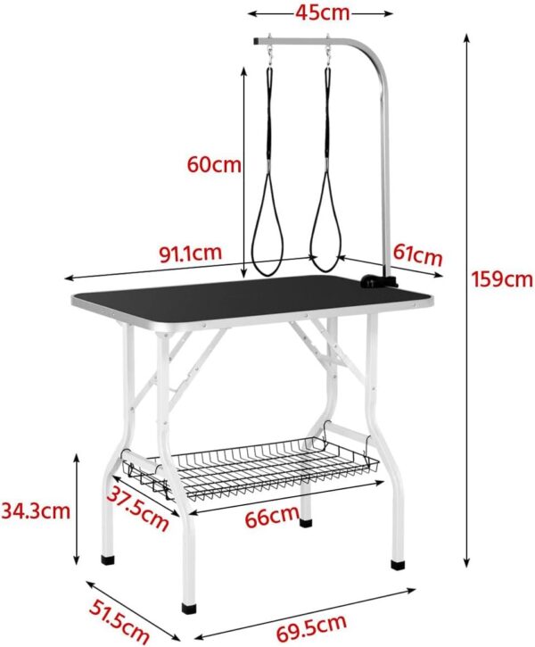 Yaheetech 36� Adjustable Pet Dog Grooming Table with Storage Basket 2 Grooming Loops Arm Pet Beauty Trimming Salon Table Maximum Capacity Up to 100KG - Image 2