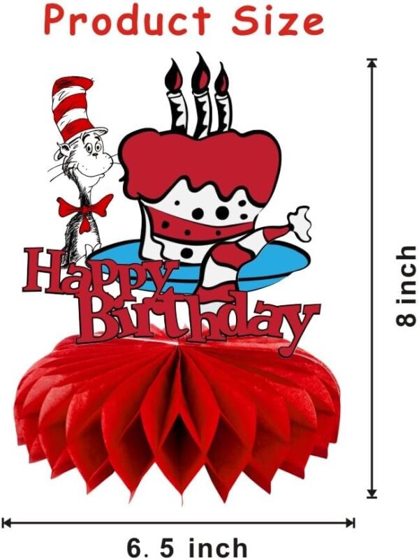 8Pcs Doctor Seuss Honeycomb Table Centerpiece, Cat in the Hat Birthday Party Supplies Table Decorations for Doctor Seuss Party Decorations - Image 3