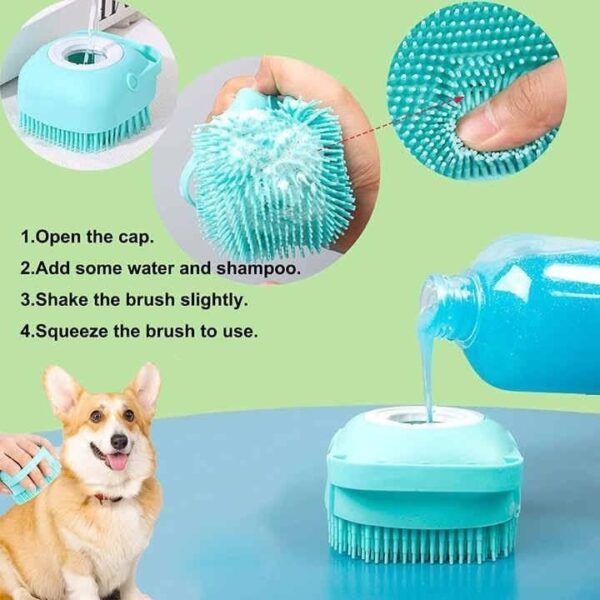 Dog Bath Brush Soft Silicone Dog Shampoo Brush | Pet Shampoo Massage Dispenser Grooming Shower Brush Bath Shampoo Massage Dispenser Shower Brush for Short Long-Haired Dogs and Cats (Blue) - Image 2