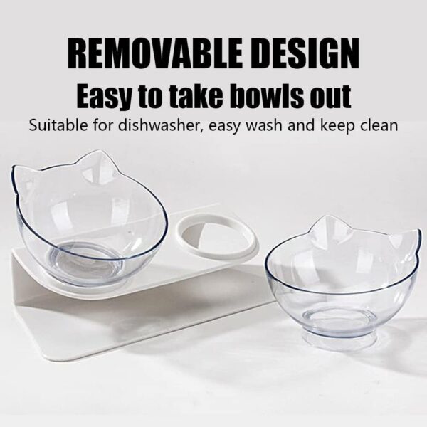 Raised Cat Bowl with Stand, 15° Tilted Cat Bowls for Kittens Elevated Cat Bowl Anti Vomiting Double Cat Bowls Plastic Transparent Cat Feeding Bowl - Image 7