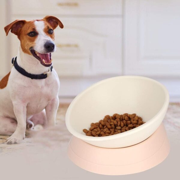 Slanted Dog Bowl Non Slip Tilted Pet Bowls Wide Mouth Dog Feeder Cat Food Water Bowl Dish Pet Sterile Tableware Dog Feeding Watering Supplies with Detachable Stand(White) - Image 5