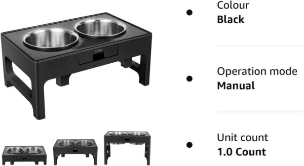 Elevated Dog Bowls, Stainless Steel Raised Bowl with Adjustable Stand, Double Food and Water for Medium Large Dogs or Cat, 3 Heights 3.9”, 7.8”, 11.8” (Black) - Image 8