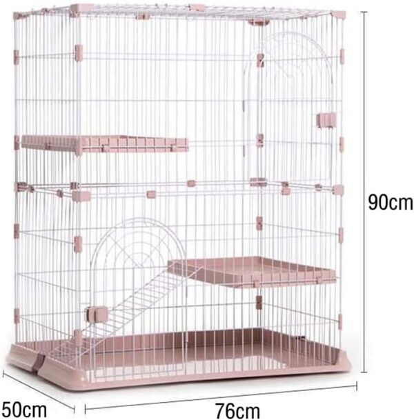 3-Tier Cat Home Cat Cage Playpen,Cat Houses in Pet Supplies Training Play, Small Animal Cage, 2 Entrances, hooks for easy assembly - 76 x 50 x 90 cm, Pink - Image 2