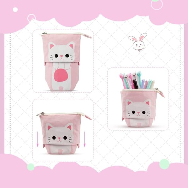 Hocadrv Cute Cat Stationery Set, 1 Canvas Cat Telescopic Pouch Bag 12 Cat Gel Ink Rollerball Pens with 0.5 mm Refill 240 Cat Notes Page Flags Index Tabs for Boys Girls Students and Office Supplies - Image 2