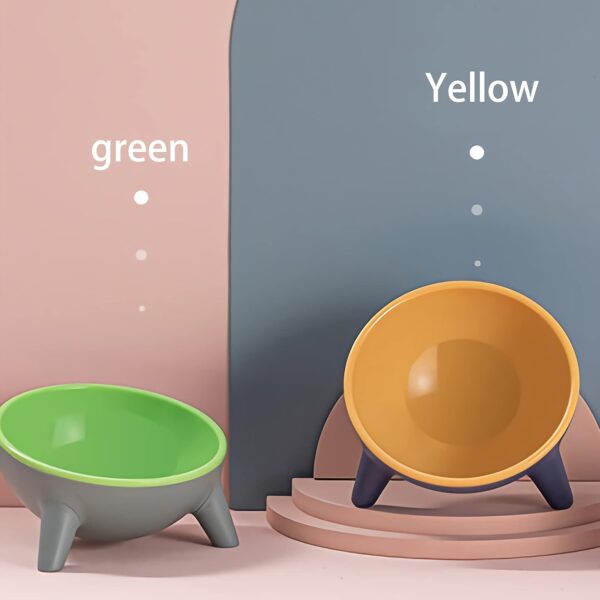 Cat Bowls Cat Feeding Bowls with Tilted Stand Raised Non-Slip Cat Food Water Bowls Kittens Dishes 15°Inclined Cute Durable Cat Feeder Cat Supplies, Yellow & Green - Image 6