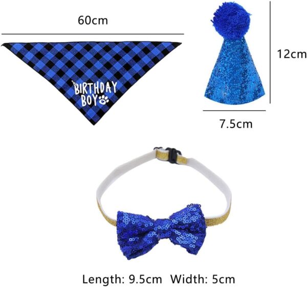 LAWALEISHE 3pcs Dog Birthday Party Supplies, Plaid Dog Birthday Bandana Boy Scarf and Reusable Dog Birthday Hat Bow Tie Collar, Birthday Number for Pet Puppy Cat Birthday Outfit Decorations - Image 2