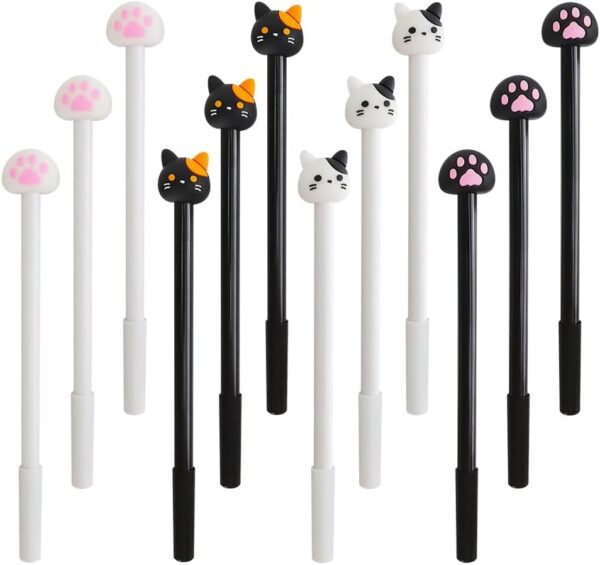 12 Pcs Cute Pens, Black Pens Cat Themed, Cute Stationery Sets Kawaii, Gel Pens Black Ink, Cat Gifts for Women, Cat Pens for Girls,School Supplies,Kids Party Bags(Cat A) - Image 2