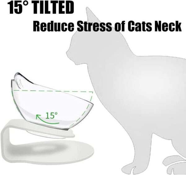 Raised Cat Bowl with Stand, 15° Tilted Cat Bowls for Kittens Elevated Cat Bowl Anti Vomiting Double Cat Bowls Plastic Transparent Cat Feeding Bowl - Image 4