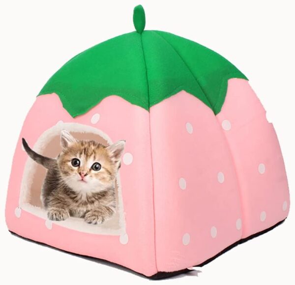 LSRVNM Winter House for Small Animals, Strawberry Pet Bed Tent, Soft Pet Sleeping Bag with Removable Mat, Non-Slip, Portable for Hamsters, Guinea Pigs, Chinchillas, Squirrels, Hedgehogs - Image 3