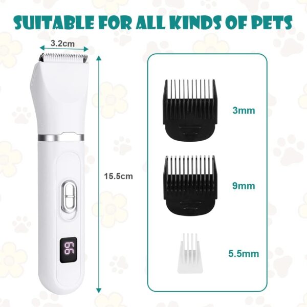 OFFCUP Dog Grooming Kit, Pet Hair Clipper, Grooming Clippers Pet Clipper Shaver Low Noise Rechargeable Cordless Dog Grooming Clippers Electric Pet Clippers for Dogs Cats Pets Hair Trimmer (White) - Image 2