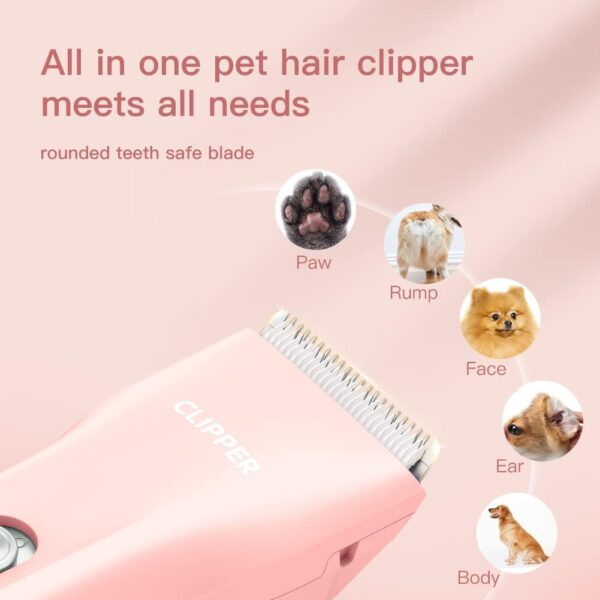 Professional Dog Clippers for Thick Hair, Cordless Cat Clippers for Matted Fur, Rechargeable Pet Dog Grooming Clippers Trimmer for Puppy,Cats,Rabbit,Pink - Image 4