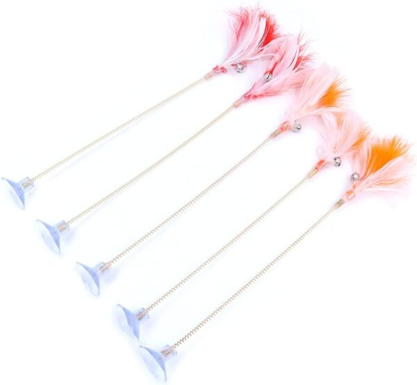 Tiardey 5pcs Cat Toy Feather Stick Spring Suction Cup With Bell Spring Mouse Pet Supplies Spring Feather Pet Elastic Feathers - Image 2